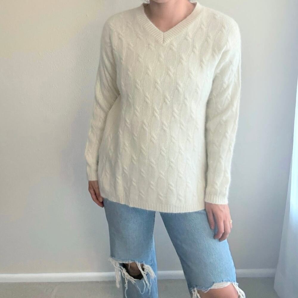 Vintage Express Tricot Chunky Cable Knit Fisherman Sweater wool & angora winter